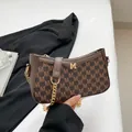 Brown monogram small square bag with gold M-logo and delicate chain shoulder strap - Brown