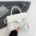 Elegant cream white crossbody handbag with quilted chocolate pattern and top handle - White