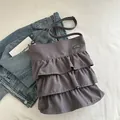 Sac fourre-tout gris foncé à triple volants avec une fine bandoulière élégante - Gris