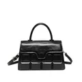 Elegante zwarte crossbodytas met vierkant reliëfpatroon en glanzende gouden hardware - Zwart