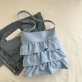 Borsa a tracolla in tessuto azzurro con volant a strati e design a balze elegante - Blu