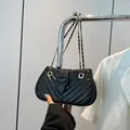 Classic black chevron quilted shoulder bag with gold chain strap and square leather buckle - Black