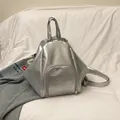 Silver metallic geometric backpack with triangle pattern and adjustable PU leather straps - Silver