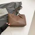 Minimalist large dark brown matte faux leather tote bag with adjustable shoulder straps - Brown