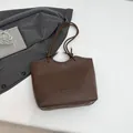 Minimalist large capacity tote bag in dark brown matte finish with fashion logo - Brown