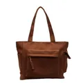Brown canvas shoulder tote bag featuring front zip pocket and side pouches for daily commute - One Size / Orange
