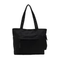 Classic black canvas tote bag with front zipper pocket and functional side pockets - One Size / Black