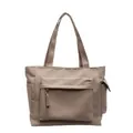 Khaki canvas tote bag with front zipper pocket and side pouches for daily commute - One Size / Khaki