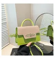 Lime green lime green crossbody bag with beige woven texture and gold metallic lock clasp - Green