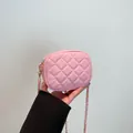 Mini pink crossbody bag with quilted rhombic pattern and golden chain strap for women - Pink