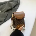 Mini borsa per telefono vintage monogramma marrone con patta caramello e tracolla - Marrone