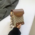 Borsa porta cellulare in pelle marrone vintage con tela logo e tracolla larga - Cachi