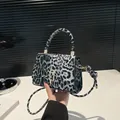 Chic grey leopard print crossbody bag for women with elegant golden U-shaped buckle - Black