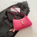 Hot pink leather crescent hobo bag with gold metal buckle for shoulder carry - Rose Pink