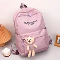 Sac à dos en nylon violet clair avec pendentif ours mignon et texte Cloudlove Luck - Violet