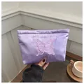Trousse à maquillage en satin violet avec broderie papillon pour le voyage et soins - Violet