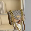 Borsa a tracolla retrò con monogramma marrone kaki e catena dorata da donna - Cachi