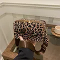 Fashionable leopard print crossbody camera bag with wide brown strap and gold zippers - Brown