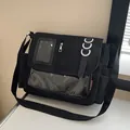 Cute black Japanese ita messenger bag with transparent window and metal rings - Black
