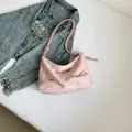 Sac fourre-tout rose avec broderies colorées et nœuds décoratifs élégants - Rose