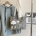 Retro leopard print tote bag with white cloud charm and leather brand logo tag - With Cloud Pendant / Off White