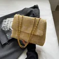 Large capacity yellow tweed crossbody bag with golden chain strap for women - Yellow