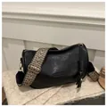 Retro black cylinder crossbody bag with ethnic style wide woven shoulder strap - Black