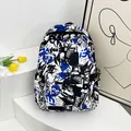 Blue and black graffiti backpack for college students with Kill The Night print - Navy Blue