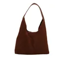 Deep brown oversized suede tote bag for women with leather shoulder strap for daily commuting - Coffee
