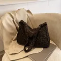 Leopard print canvas tote bag for women with stylish retro pattern and zipper closure - Brown