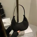 French style black hobo crescent shoulder bag made of premium suede matte material - Black