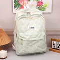 Lightweight mint green striped large capacity backpack with fashion patch detail - Green