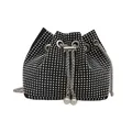 Minimalistische zwarte suède emmertas met zilveren studs, metalen ketting en parels - Zilver