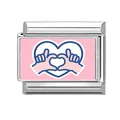 Maglia per bracciale italiano con sfondo rosa, cuore e motivo di gesto blu - Collegamento Modulare (Rosa 1) / Cuore Rosa E Simbolo Della Mano