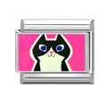 Charm modulare italiano con design gatto cartone animato su sfondo rosa acceso - Collegamento Modulare (Rosa 2) / Gatto Cartone Animato Rosa