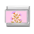 Charm modulare italiano con motivo floreale rosa su base in acciaio inossidabile - Collegamento Modulare (Rosa 3) / Floreale Rosa Chiaro