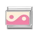 Pink and cream yin yang charm in polished stainless steel for DIY modular bracelet - 1cm x 0.9cm / Pink White Yin Yang