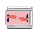 Italian modular charm in stainless steel with pink modern art hand-touch illustration - 1cm x 0.9cm / Pink Touching Hands