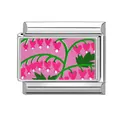 Italian modular charm in silver stainless steel featuring pink heart floral pattern - 1cm x 0.9cm / Pink Floral Heart
