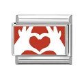 Charm modulare italiano in acciaio inossidabile con motivo a cuore rosso per bracciali - Gesto del Cuore (M293571)