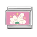 Italian charm link featuring a pink cartoon hand and yellow stars on silver metal - Pink Gesture Stars Style