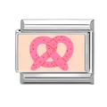Italian charm link in silver finish featuring a pink pretzel design for DIY bracelets - 1cm x 0.9cm / Pink Pretzel