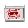 Maglia per bracciale italiano in acciaio inox con gatto rosa e occhiali rossi - Gatto con Occhiali da Sole (M293571)