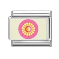 Italian charm bracelet link with pink sunburst pattern on polished stainless steel - Pink Yellow Sun Geometric Style