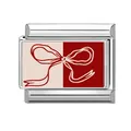 Charm modulare italiano in acciaio inox con pannello beige e rosso e fiocco - Fiocco Rosso (M293571)