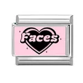 Italian charm link with pink heart and Faces text for modular DIY bracelets - 1cm x 0.9cm / Pink Faces and Stars