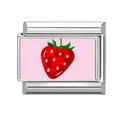 Maglia charm italiana in acciaio inossidabile con motivo fragola rossa su rosa - Motivo Fragola (M293571)