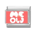 Italian modular charm in pink with MEOW lettering and cute cat illustration detail - 1cm x 0.9cm / Pink Meow Cat