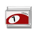 Charm modulare italiano in acciaio inox con numero 7 fortunato e motivo palla da biliardo - Biliardo Numero 7 Fortunato (M293571)