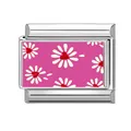 Italian charm link with pink daisy flower and heart motif for modular bracelet - 1cm x 0.9cm / Pink Heart Daisy